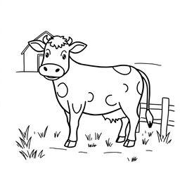 Outline of a cow in black lines on a white background, intended for a child's coloring activity