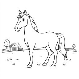 Outline of a horse in black lines on a white background, designed for a child's coloring activity