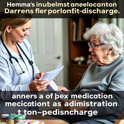 An informative and impactful image illustrating the dangers of incorrect medication administration post-discharge