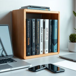 An inspiring image of a bookshelf containing books on organizational culture in the digital era