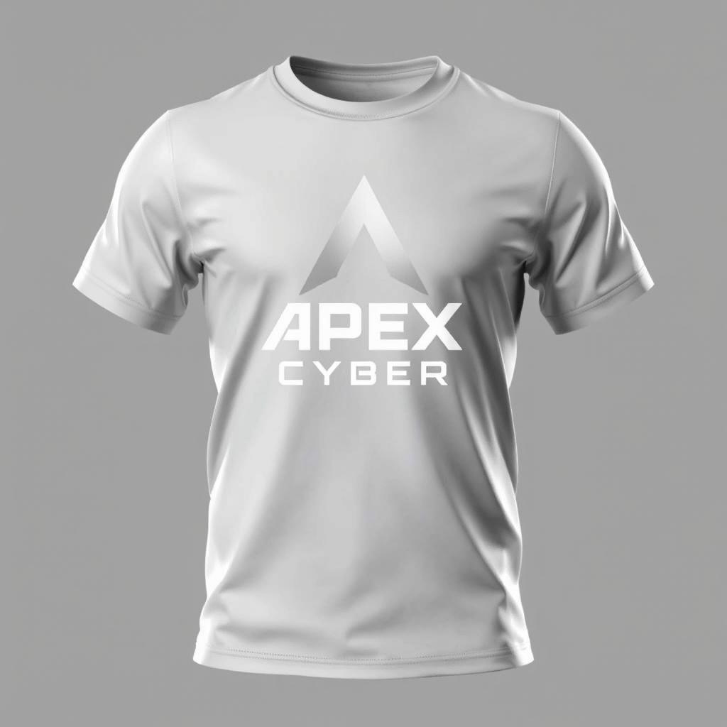 3D render of a T-shirt featuring the text "Apex Cyber" prominently on the front