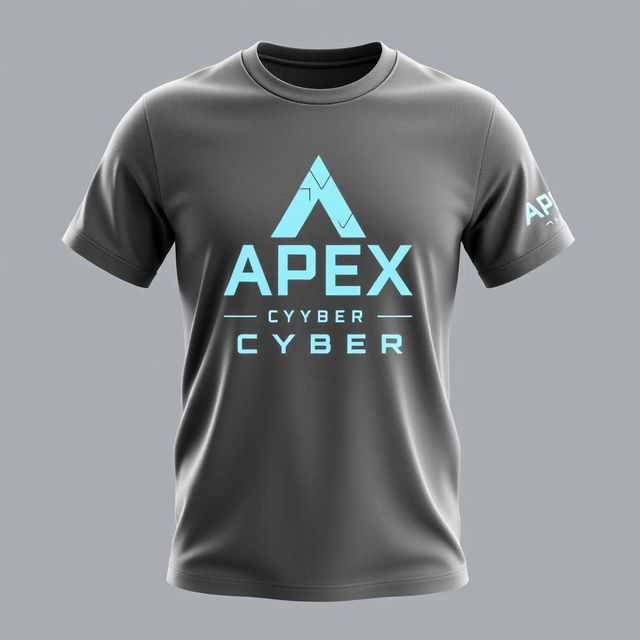 3D render of a T-shirt featuring the text "Apex Cyber" prominently on the front