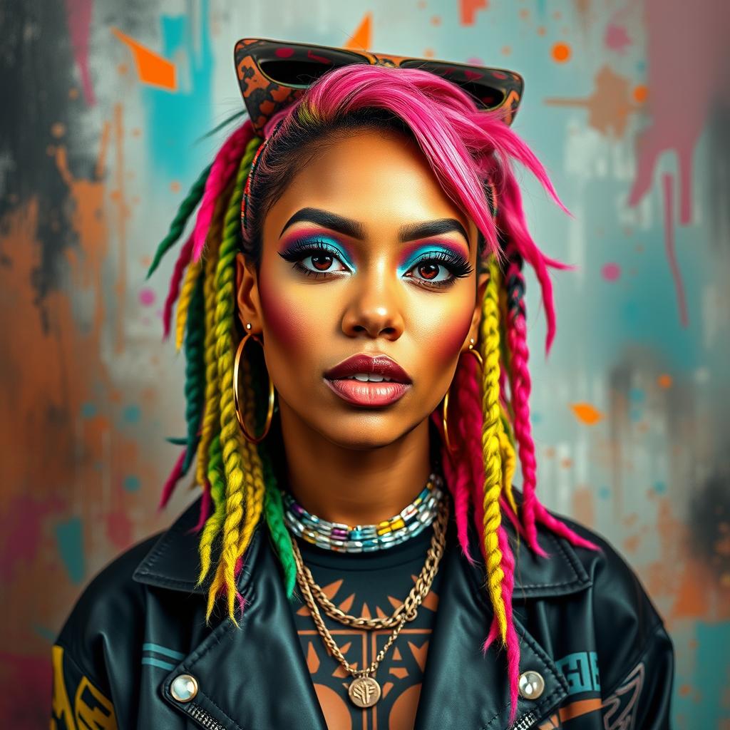 A portrait of an artistic representation inspired by Doja Cat, capturing her vibrant and unique style