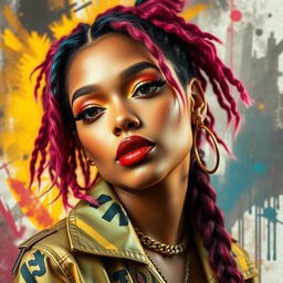 A portrait of an artistic representation inspired by Doja Cat, capturing her vibrant and unique style