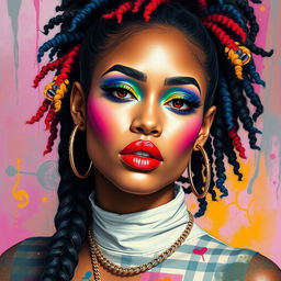 A portrait of an artistic representation inspired by Doja Cat, capturing her vibrant and unique style