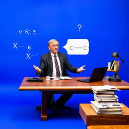 An academic demonstration of inference rules with a vibrant blue background