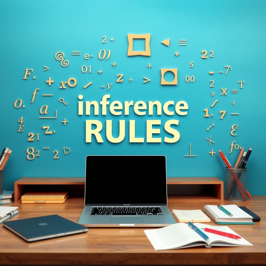 An academic demonstration of inference rules with a vibrant blue background