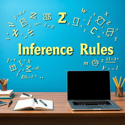 An academic demonstration of inference rules with a vibrant blue background