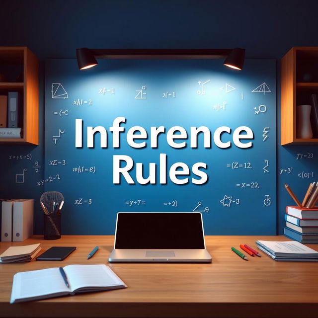 An academic demonstration of inference rules with a vibrant blue background