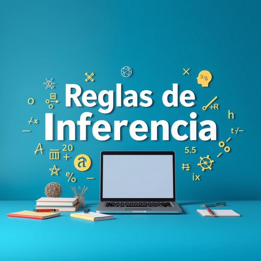 Una demostración académica de las reglas de inferencia con un fondo azul vibrante