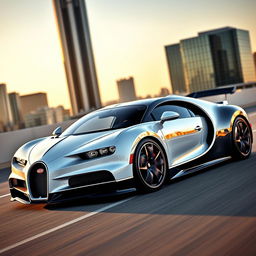 A stunning Bugatti Chiron in pristine white, captured in a dynamic angle that showcases its sleek curves and high-performance design