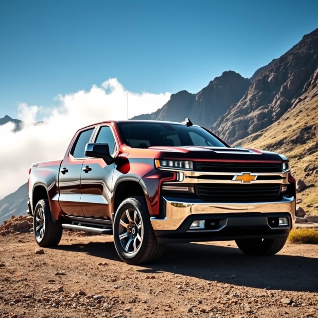 A powerful and sleek Chevrolet Silverado set against a rugged mountain backdrop