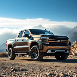 A powerful and sleek Chevrolet Silverado set against a rugged mountain backdrop