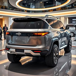 A futuristic Nissan Patrol 2026 in a luxurious car showroom