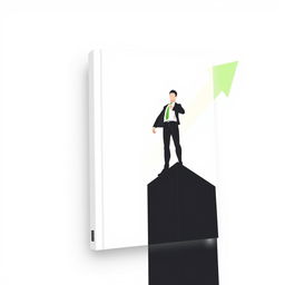 A modern, vector, and minimalist book cover illustration featuring a businessman standing confidently on top of a building