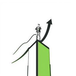 A modern, vector, and minimalist book cover illustration featuring a businessman standing confidently on top of a building