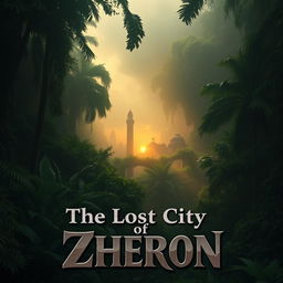 A dense jungle scene featuring ancient, overgrown ruins partially visible through the mist