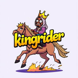 A vibrant modern cartoon illustration featuring a hip hop artist with a crown on his head riding a dynamic horse