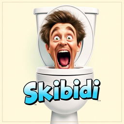 A quirky and humorous movie poster titled "Skibidi" depicting a head popping out of a toilet and screaming in an exaggerated comic style