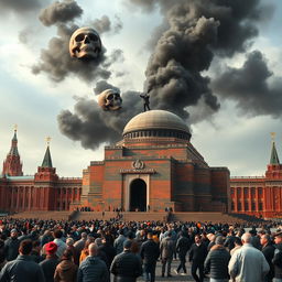 A realistic depiction of Lenin's Mausoleum located in Red Square, Moscow, showcasing its architectural design in detail