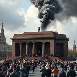 A realistic depiction of Lenin's Mausoleum located in Red Square, Moscow, showcasing its architectural design in detail