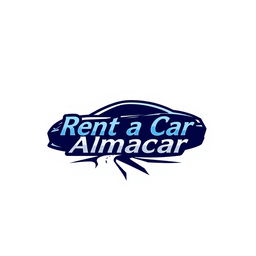 A stylish and modern T-shirt design featuring the logo and text "Rent a Car - Almacar" prominently in an eye-catching font