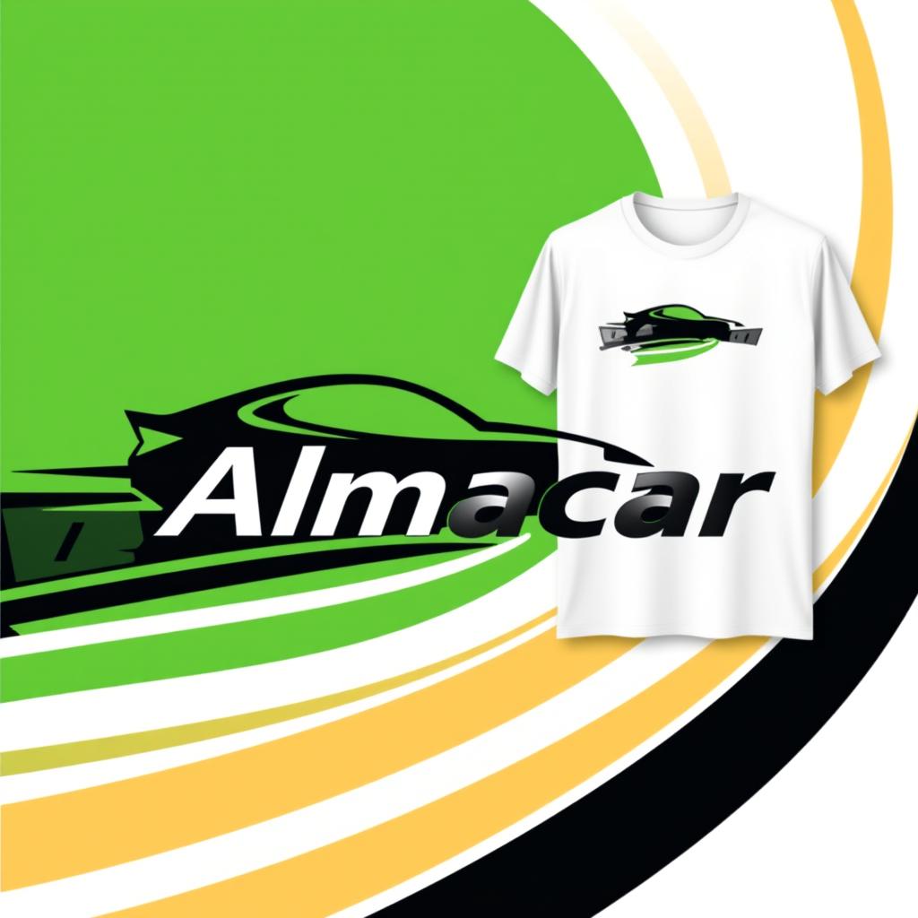 A modern and eye-catching t-shirt design for a car rental company named “Almacar”