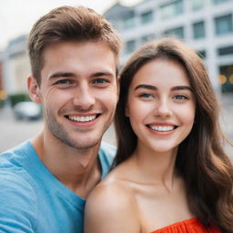 A beautiful girl with sparkling eyes and a vibrant smile, accompanied by her tall, handsome boyfriend with striking features. They form a mesmerizing duo, radiating happiness and love.