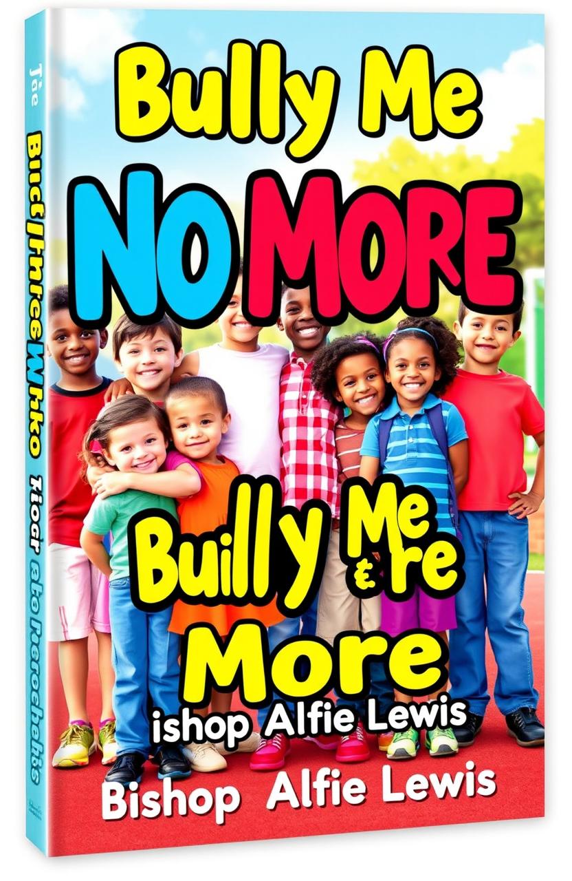 A vibrant and colorful book cover for a children's ebook titled 'Bully Me No More' by Bishop Alfie Lewis