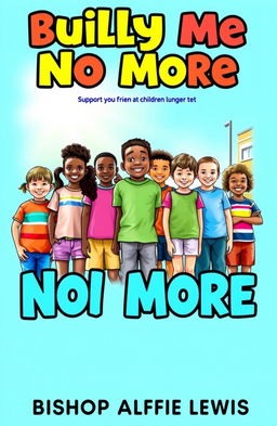 A vibrant and colorful book cover for a children's ebook titled 'Bully Me No More' by Bishop Alfie Lewis