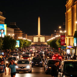 A bustling scene at Khreshchatyk Street and Maidan Nezalezhnosti in Kyiv, showcasing the vibrant city life