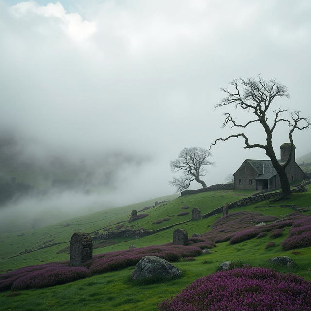 A suspenseful murder mystery scene set in the haunting Yorkshire Moors