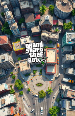 Top view of Shaheswar city, with detailed buildings, streets, and vehicles, in a style reminiscent of the video game Grand Theft Auto