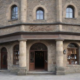 A regal and majestic store with a sign that reads 'Kings'. The architecture is reminiscent of a medieval castle complete with stone walls, arches, and turrets.