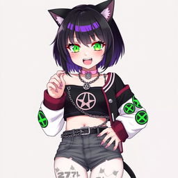 Anime style illustration of a 27-year-old nekomata girl