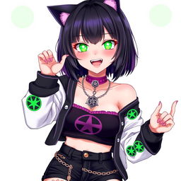 Anime style illustration of a 27-year-old nekomata girl