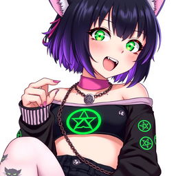 Anime style illustration of a 27-year-old nekomata girl