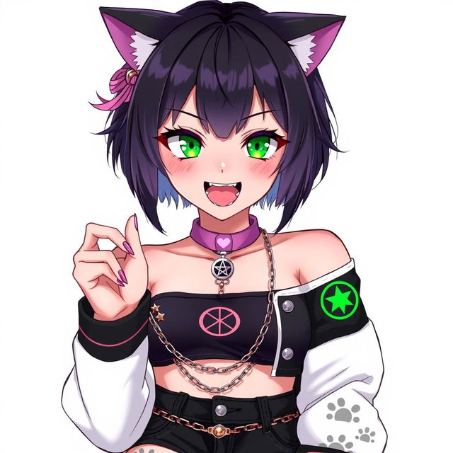 Anime style illustration of a 27-year-old nekomata girl