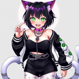 A full-bodied, anime-style 27-year-old nekomata girl with two tails