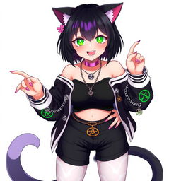 A full-bodied, anime-style 27-year-old nekomata girl with two tails