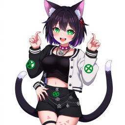 A full-bodied, anime-style 27-year-old nekomata girl with two tails