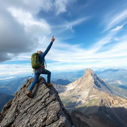 A person triumphantly climbing a steep mountain ridge, showcasing determination and perseverance in overcoming a daunting challenge