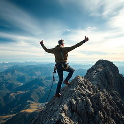 A person triumphantly climbing a steep mountain ridge, showcasing determination and perseverance in overcoming a daunting challenge