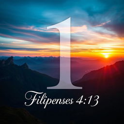 A large, elegant number 1 prominently centered in the image, with 'Filipenses 4:13' written in graceful script beneath it