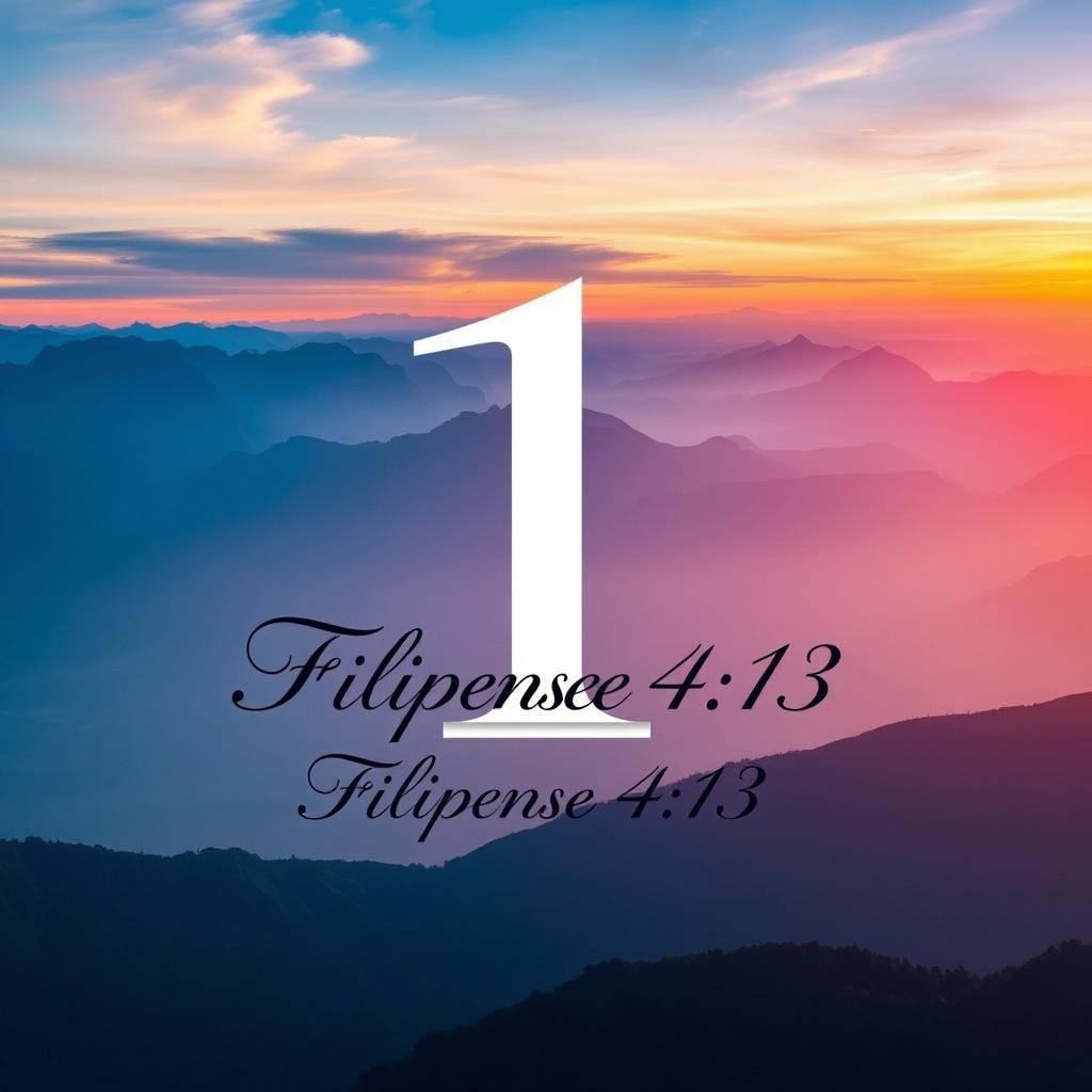 A large, elegant number 1 prominently centered in the image, with 'Filipenses 4:13' written in graceful script beneath it