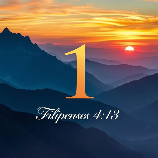 A large, elegant number 1 prominently centered in the image, with 'Filipenses 4:13' written in graceful script beneath it