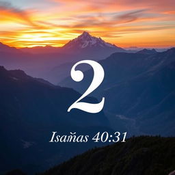 A large, elegant number 2 prominently centered in the image, with 'Isaías 40:31' written in graceful script beneath it