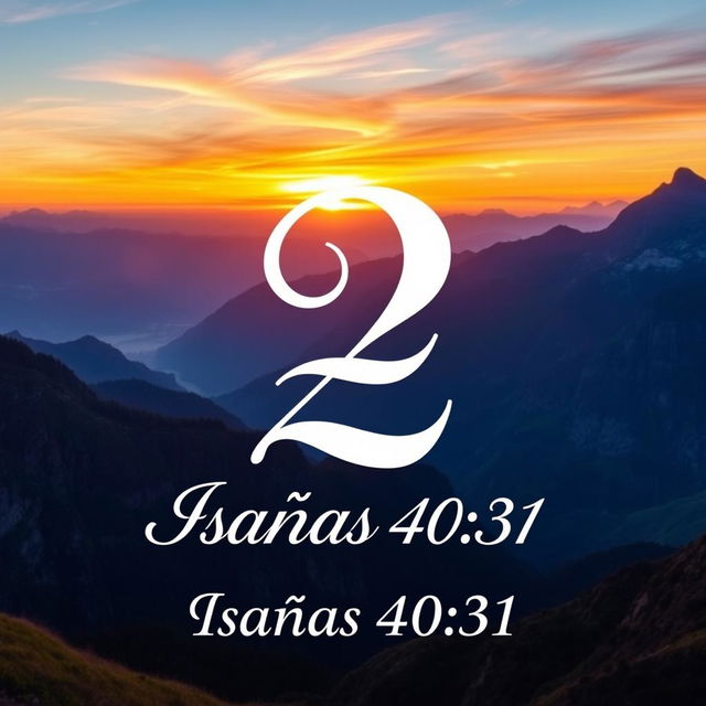 A large, elegant number 2 prominently centered in the image, with 'Isaías 40:31' written in graceful script beneath it