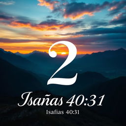 A large, elegant number 2 prominently centered in the image, with 'Isaías 40:31' written in graceful script beneath it