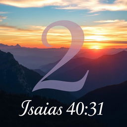 A large, elegant number 2 prominently centered in the image, with 'Isaias 40:31' written in graceful script beneath it